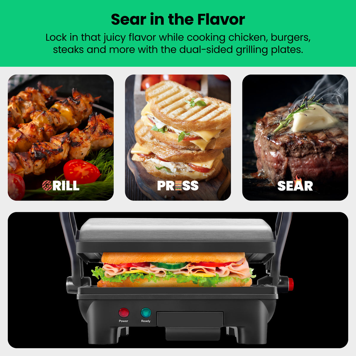 Multifunctional 180° Grill + Panini Press (2-Slice)