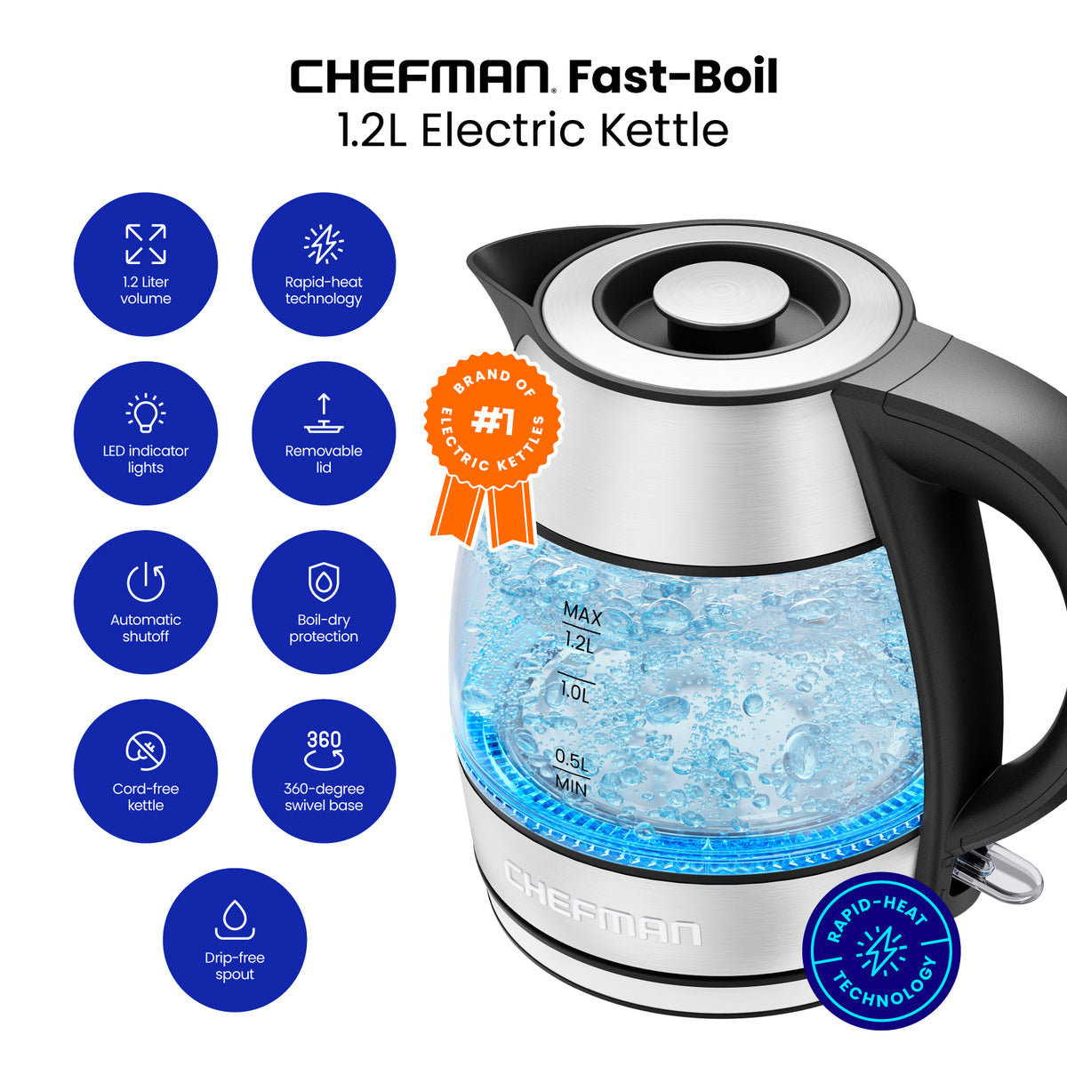 1.2L Electric Tea Kettle with Removable Lid