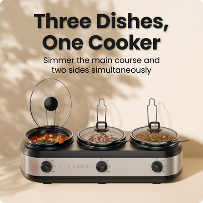 Stainless-Steel Triple Slow Cooker & Buffet Server