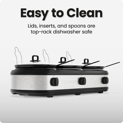 Stainless-Steel Triple Slow Cooker & Buffet Server