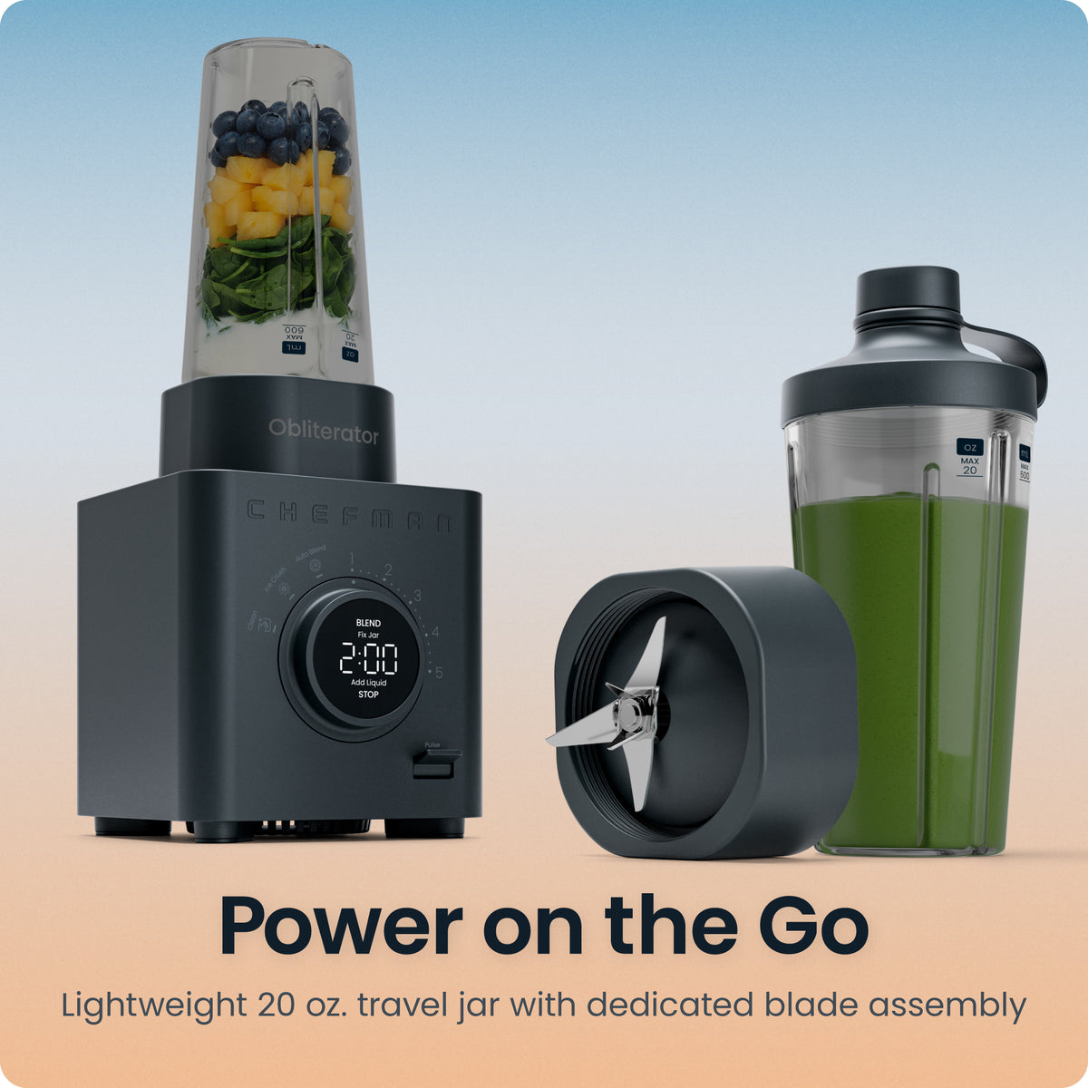 Obliterator® 48oz Power Blender + Travel Jar - Midnight