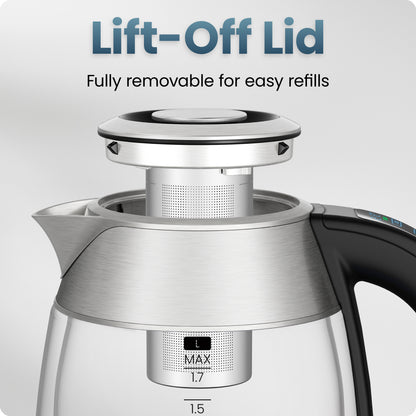 Chefman® 1.7L Dual-Glass Electric Kettle with Tea Infuser & Adjustable Temperature