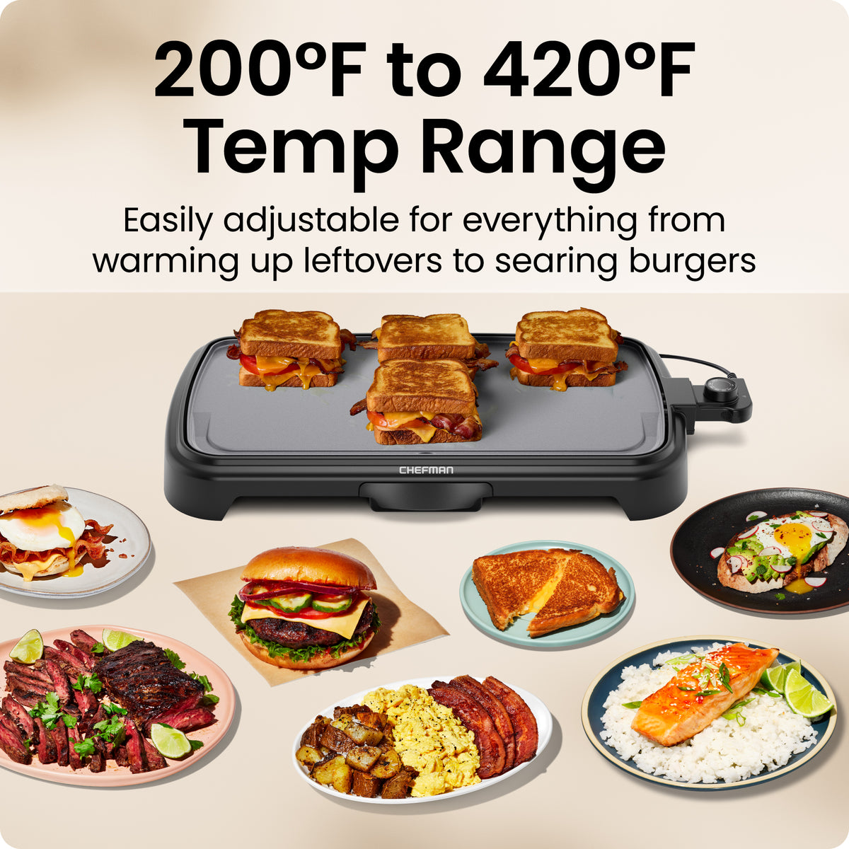 All-Purpose 10" x 20" Nonstick Extra-Large Griddle, Grey