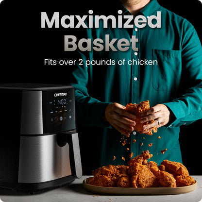 TurboFry® 6-Quart Digital Air Fryer, Touch Controls w/ 5 Cooking Functions – Stainless Steel