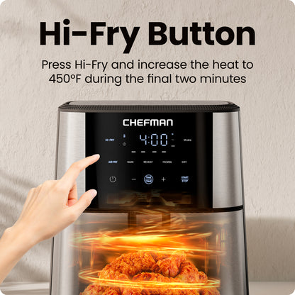 TurboFry® 6-Quart Digital Air Fryer, Touch Controls w/ 5 Cooking Functions – Stainless Steel