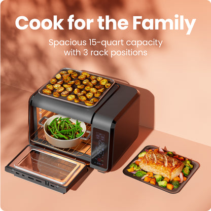Horno tostador y freidora de aire EasyAir de 15 cuartos de galón, color negro