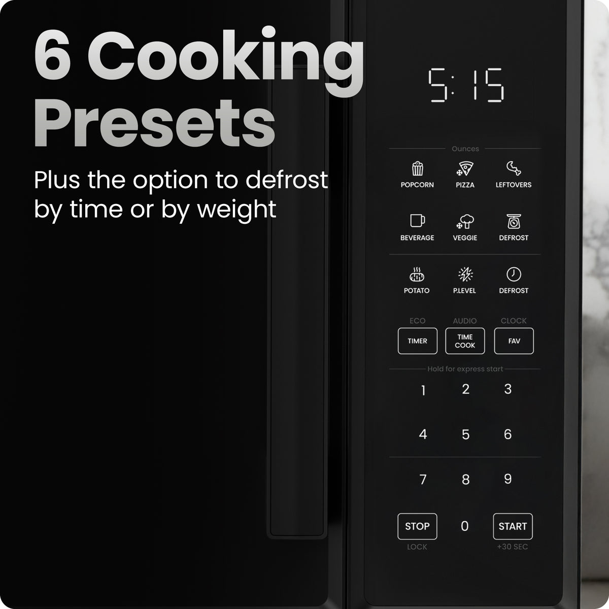 Horno microondas digital de encimera de 0.9 pies cúbicos